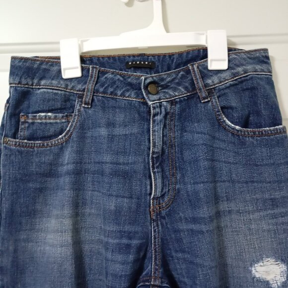 SISLE Jeans Distressed Patched Knee Hole Women's 30W Dark Wash Cuffed Skinny - Picture 4 of 14